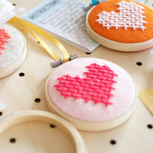 Load image into Gallery viewer, 3 x Heart Hoop Cross Stitch Embroidery Kit
